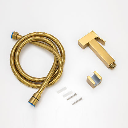 Square Brushed Brass Brass Toilet Bidet Spray Kit with Stainless Steel Hose