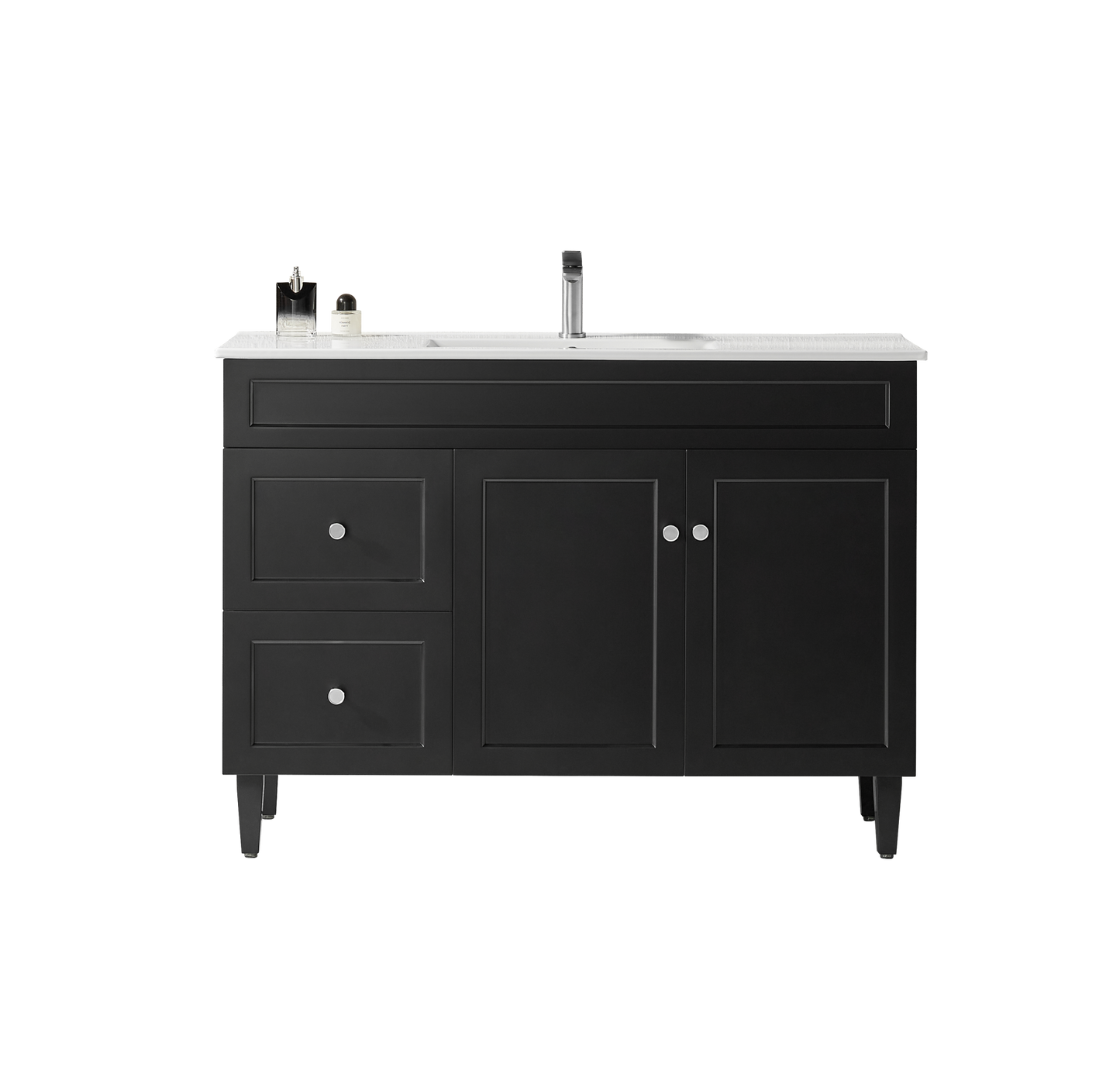 1200mm Harrington Floor Vanity PVC Left Side Drawers - Cabinet Only - Single Bowl - Matte Black