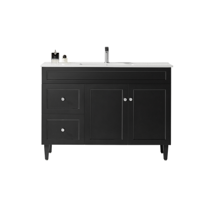 1200mm Harrington Floor Vanity PVC Left Side Drawers - Cabinet Only - Single Bowl - Matte Black