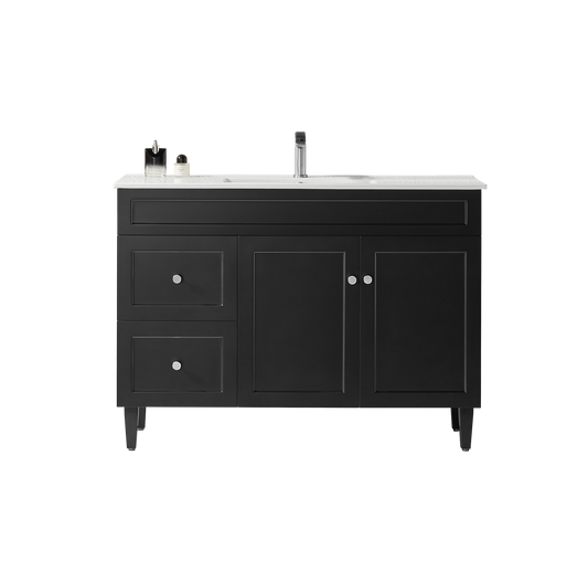 1200mm Harrington Floor Vanity PVC Left Side Drawers - Cabinet Only - Single Bowl - Matte Black