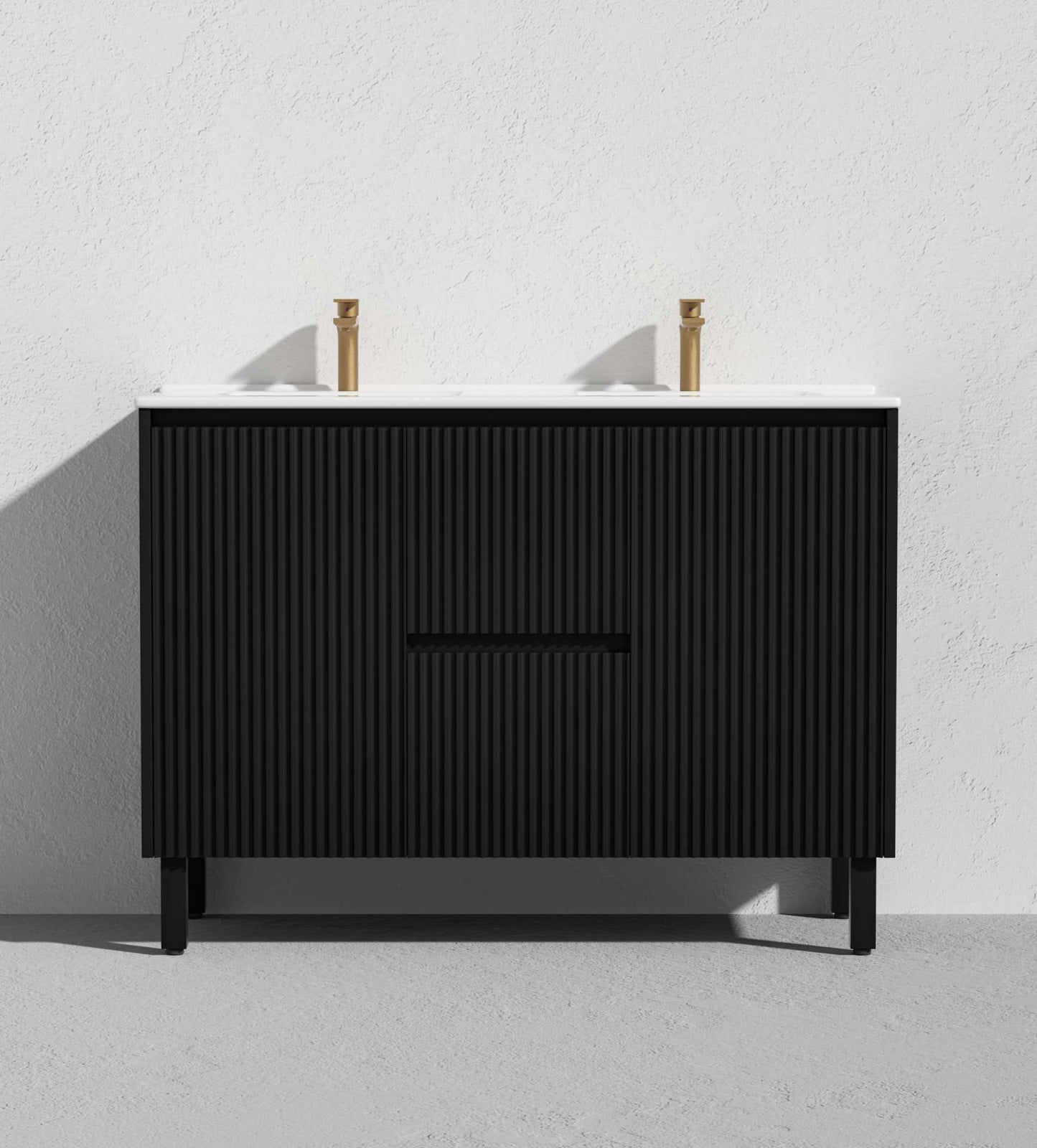 1200mm Brighton Floor Vanity PVC Center Drawers - Cabinet Only - Single/Double Bowl - Matte Black