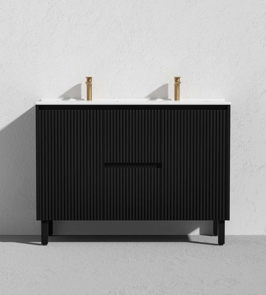 1200mm Brighton Floor Vanity PVC Center Drawers - Cabinet Only - Single/Double Bowl - Matte Black