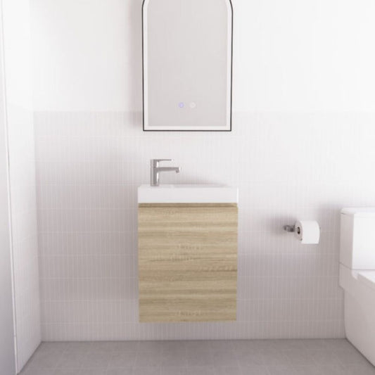 450mm Riva Forest Oak Mini Wall Hung Vanity - MDF - Light oak