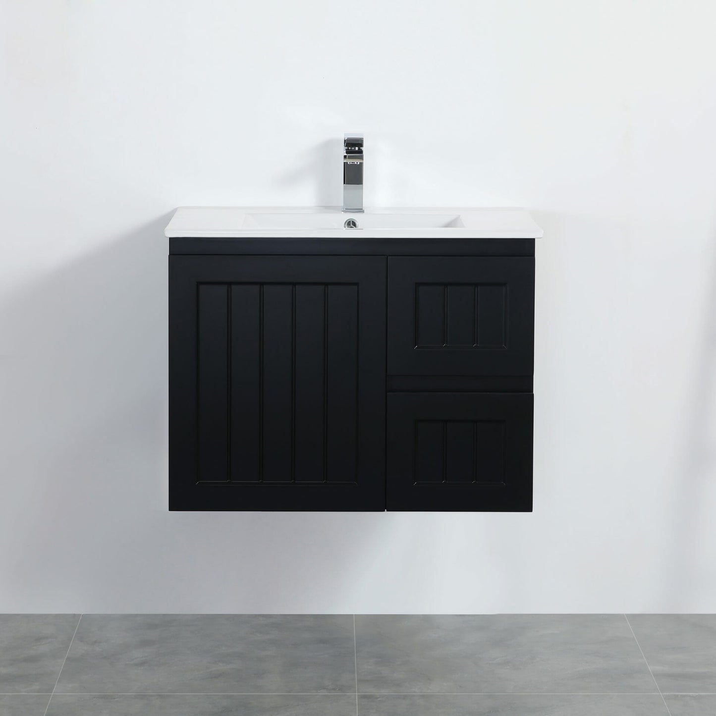 750mm Acacia Wall Hung Vanity PVC Right Side Drawers - Cabinet Only - Matte Black