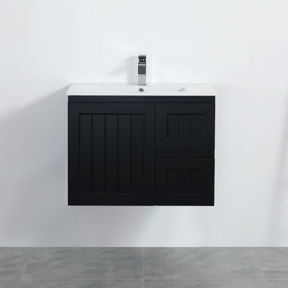 750mm Acacia Wall Hung Vanity PVC Right Side Drawers - Cabinet Only - Matte Black