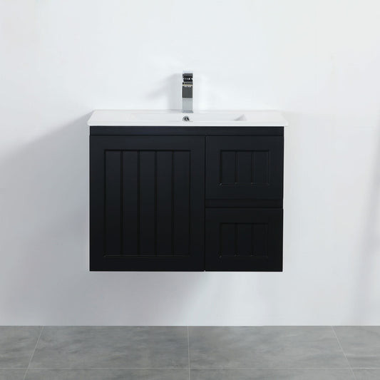 750mm Acacia Wall Hung Vanity PVC Right Side Drawers - Cabinet Only - Matte Black