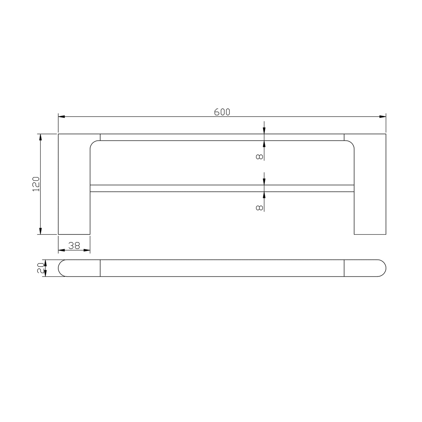 VOG Series Black Double Towel Rail 600mm