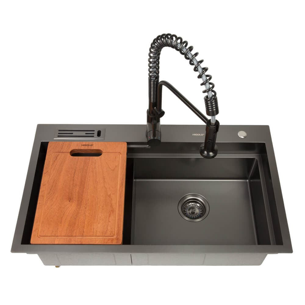 820mm Gun Metal Belle Luxe 1.0 Double Bowl Workstation Kitchen Sink - Slide Lip - Nano Coated 3mm Thick Stainless Steel Panel - Anti-Scratch