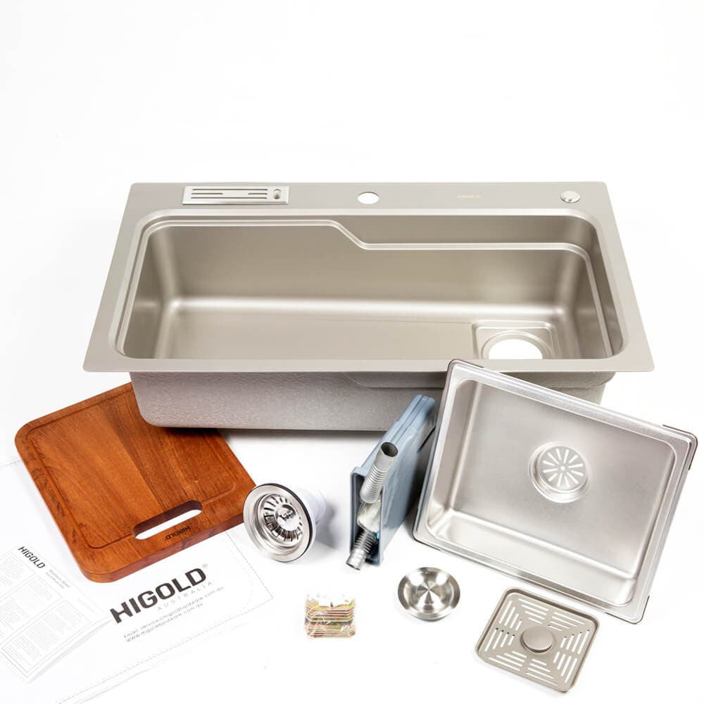 800mm Gun Metal Belle Luxe 2.0 Single Bowl Workstation Kitchen Sink - Dual Step - Nano Coated Stainless Steel Panel - Anti-Scratch
