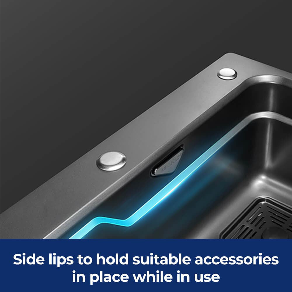 Belle Luxe 3.0 PRO Single Bowl Workstation Kitchen Sink - Slide Lip - Stainless Steel - 750mm - Anti-Scratch Matte Black Nano StoneGuard™
