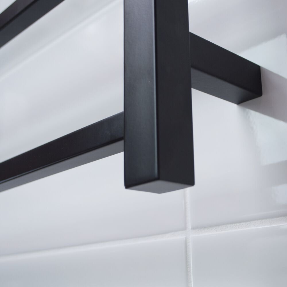 Radiant Matt Black 750 x 550mm Square HEATED Towel Rail LEFT