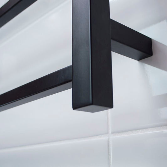 Radiant Matt Black 600 x 800mm Square HEATED Towel Rail RIGHT