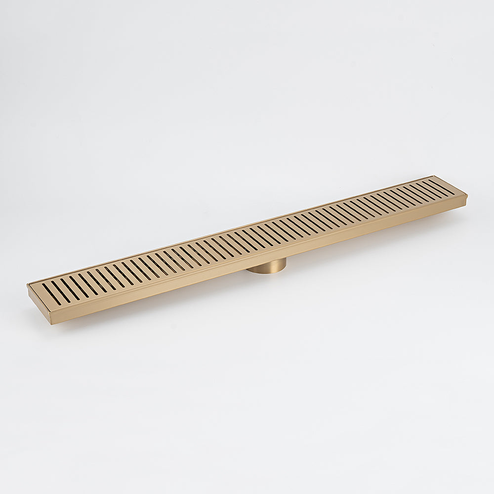 Radiant Slotted Linear Shower Grate - 600 mm length + 74mm outlet - WARM Brushed Nickel