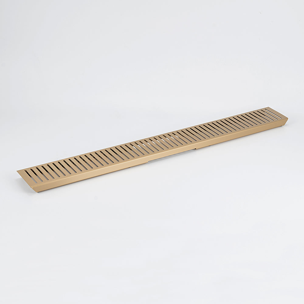 Radiant Slotted Linear Shower Grate - 800 mm length + 74mm outlet - WARM Brushed Nickel