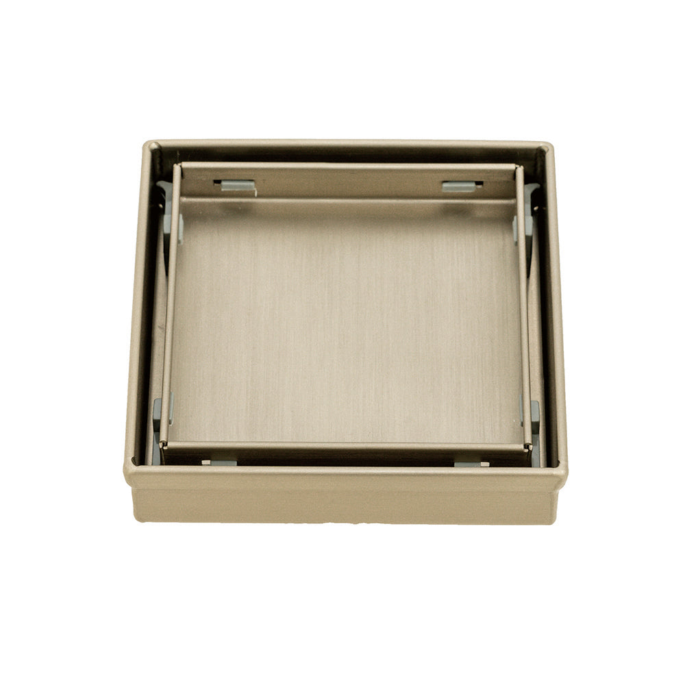 Radiant Tile Insert Square Shower Grate - 100 mm + 74mm outlet - WARM Brushed Nickel