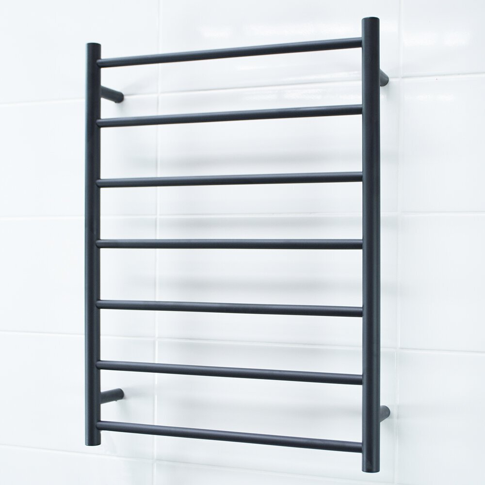 Radiant Low Voltage Matt Black 600 x 800mm Round HEATED Towel Rail LEFT