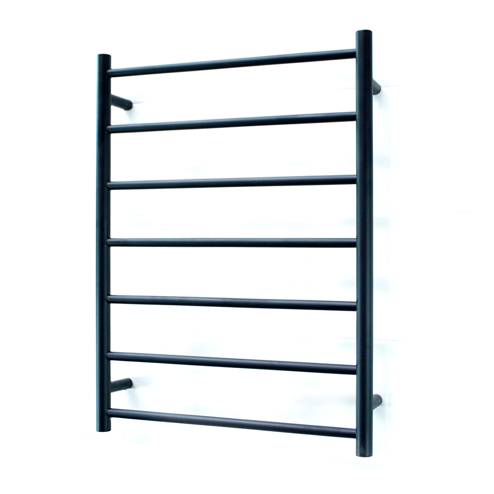 Radiant Low Voltage Matt Black 600 x 800mm Round HEATED Towel Rail LEFT