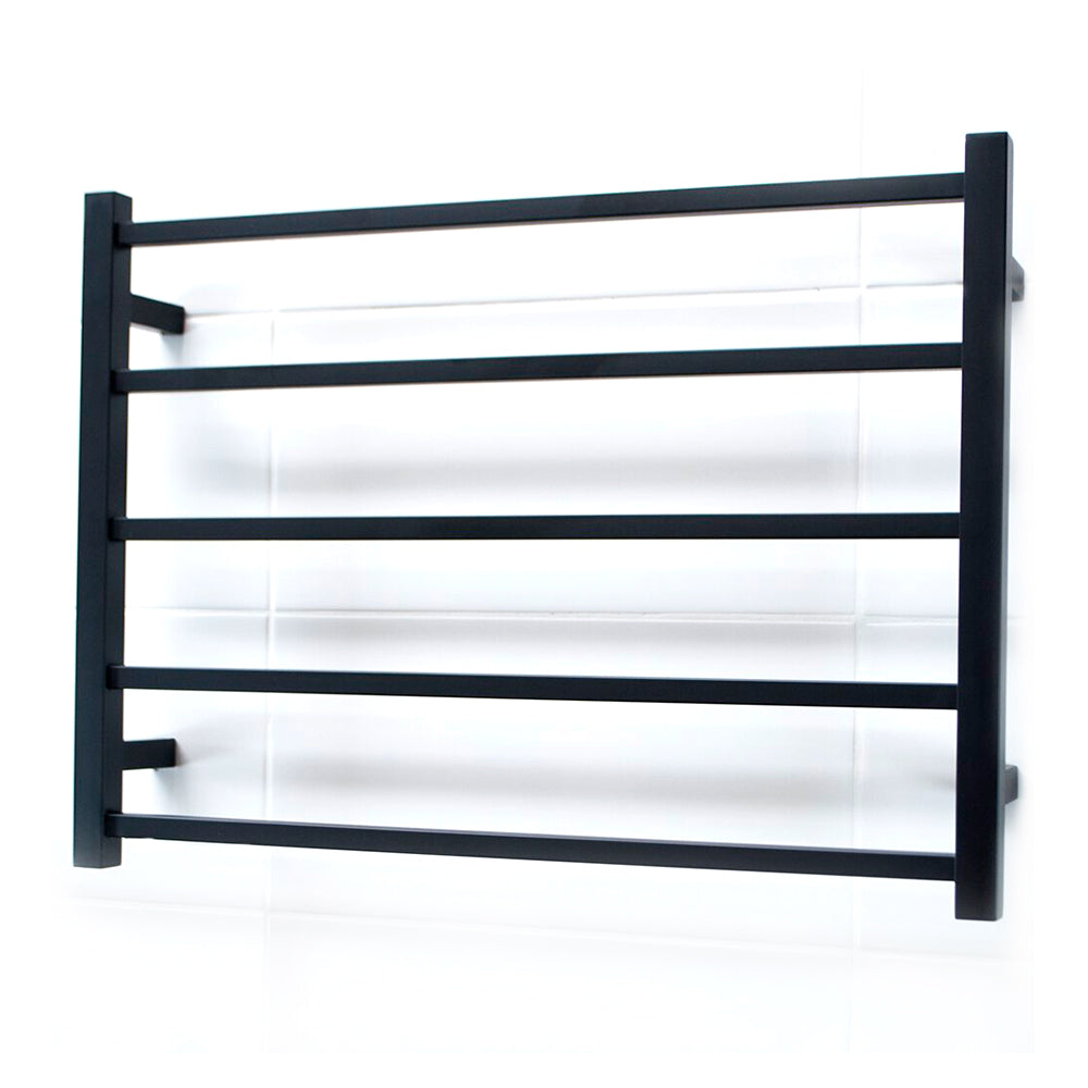 Radiant Matt Black 750 x 550mm Square HEATED Towel Rail LEFT