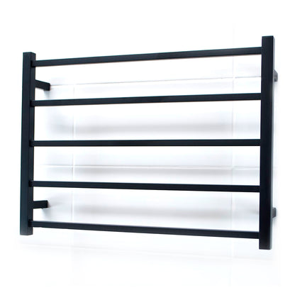 Radiant Matt Black 750 x 550mm Square HEATED Towel Rail LEFT