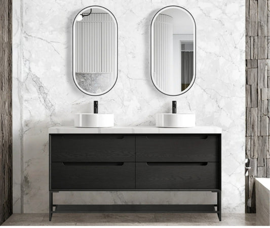 Byron 1500mm Black Oak Wall Hung Vanity - Cabinet Only with Leg