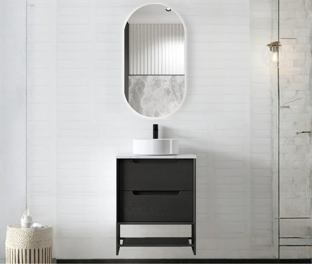 Byron 600mm Black Oak Wall Hung Vanity - Cabinet Only with Leg