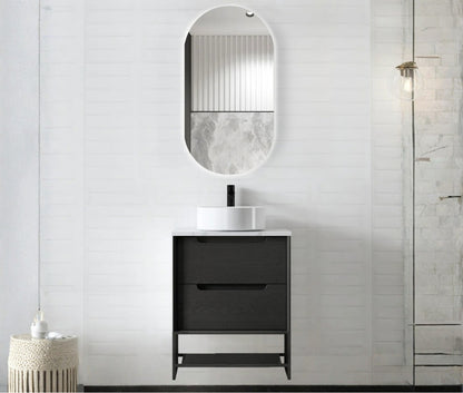 Byron 600mm Black Oak Wall Hung Vanity - Cabinet Only with Leg