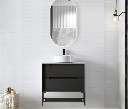 Byron 750mm Black Oak Wall Hung Vanity - Cabinet Only with Leg