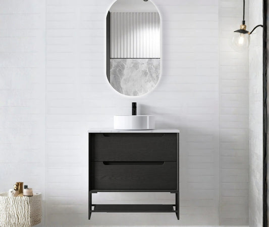 Byron 750mm Black Oak Wall Hung Vanity - Cabinet Only with Leg