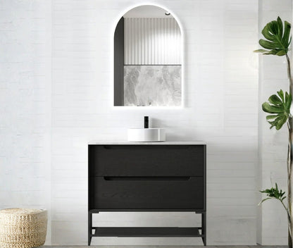 Byron 900mm Black Oak Wall Hung Vanity - Cabinet Only with Leg