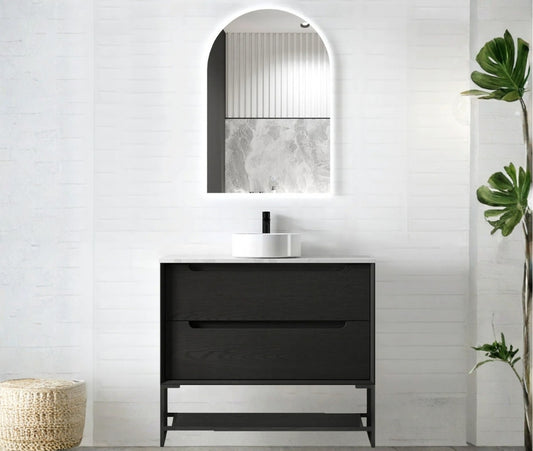Byron 900mm Black Oak Wall Hung Vanity - Cabinet Only with Leg