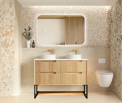Byron Fluted 1200mm Woodland Oak Four Drawers Wall Hung Vanity - Cabinet Only with Leg