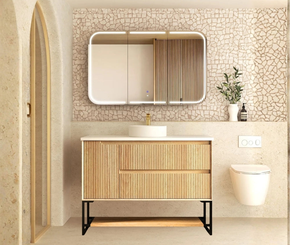 Byron Fluted 1200mm Woodland Oak Wall Hung Vanity - Cabinet Only with Leg