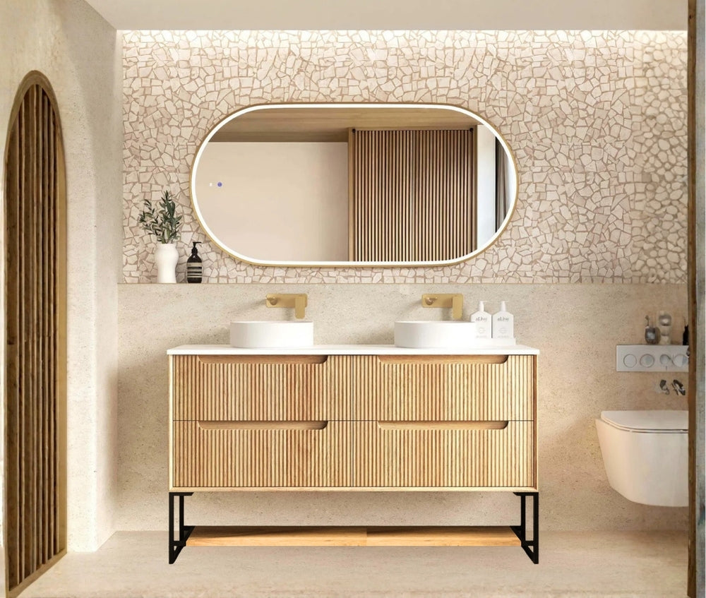 Byron Fluted 1500mm Woodland Oak Wall Hung Vanity - Cabinet Only with Leg