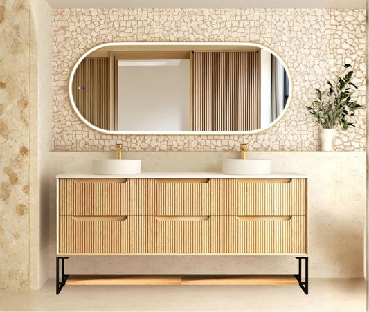Byron Fluted 1800mm Woodland Oak Wall Hung Vanity - Cabinet Only with Leg