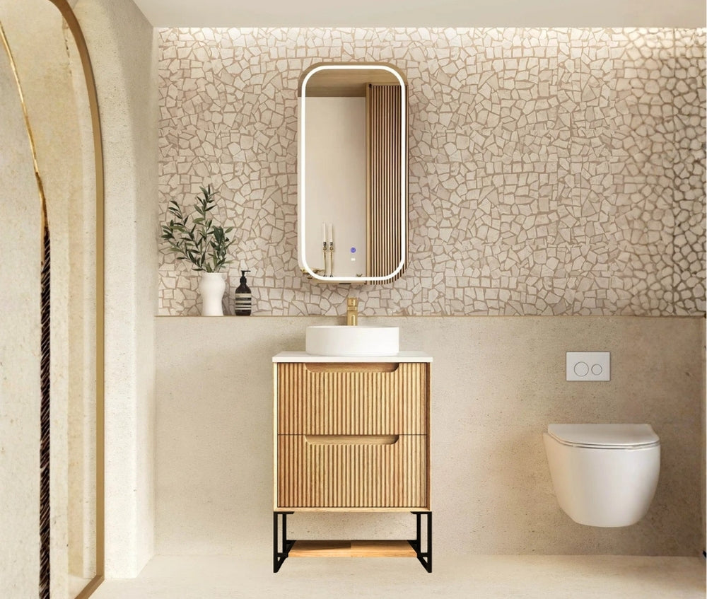 Byron Fluted 600mm Woodland Oak Wall Hung Vanity - Cabinet Only with Leg