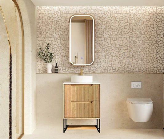 Byron Fluted 600mm Woodland Oak Wall Hung Vanity - Cabinet Only with Leg