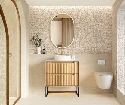 Byron Fluted 750mm Woodland Oak Wall Hung Vanity - Cabinet Only with Leg