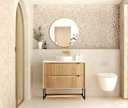 Byron Fluted 900mm Woodland Oak Wall Hung Vanity - Cabinet Only with Leg