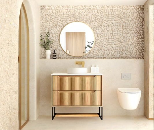 Byron Fluted 900mm Woodland Oak Wall Hung Vanity - Cabinet Only with Leg