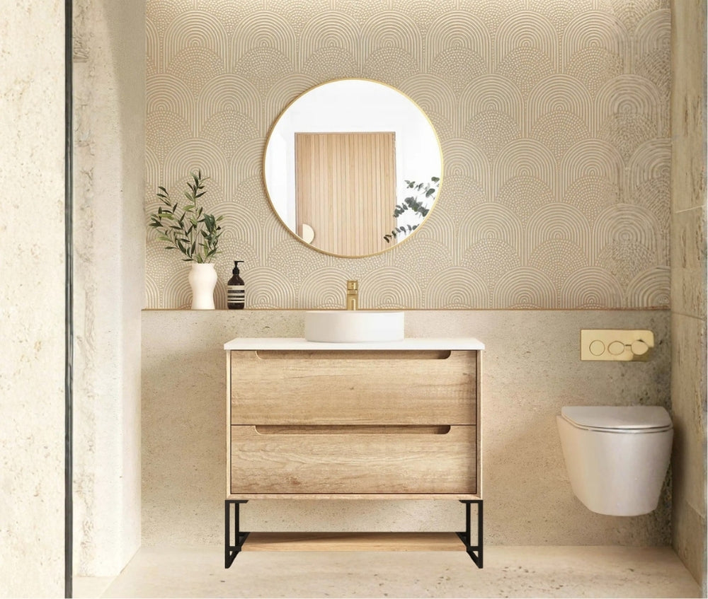 Byron 900mm Natural Oak Wall Hung Vanity - Cabinet Only with Leg