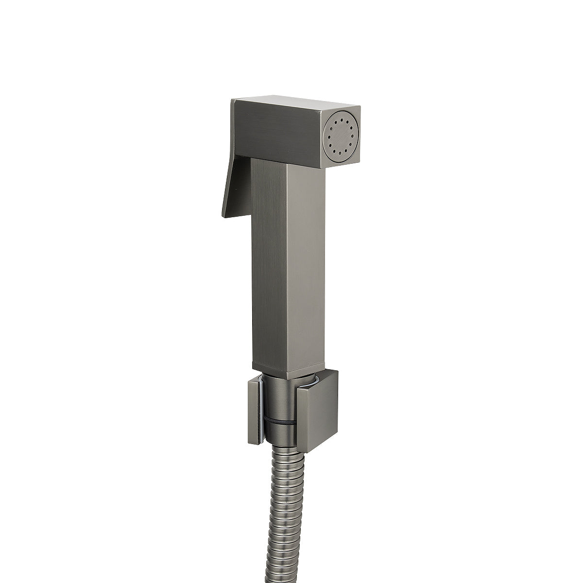 Square Gun Metal Grey Brass Toilet Bidet Spray Kit with Stainless Steel Hose