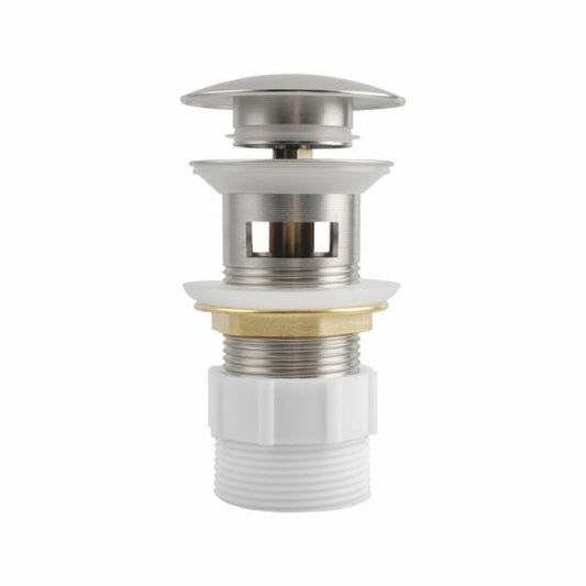 32/40mm Solid Brass Basin Mushroom Pop Up Waste - Brushed Nickel - Overflow