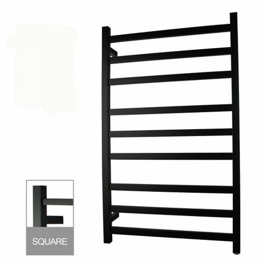 Square Matte Black Electric Heated Towel   Rack - 9 Bars - 600mm