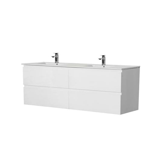 Riva PVC Wall Hung   Vanity - Four Drawers - Double Bowl - Gloss White - 1200mm
