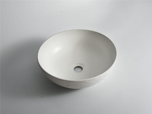 Polar - 400mm Matte White Wavy Round   Textured Exterior Ceramic Above Counter Basin  -  400x400x130mm
