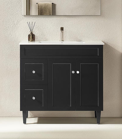 900mm Harrington Floor Vanity PVC Left Side Drawers - Cabinet Only - Matte Black