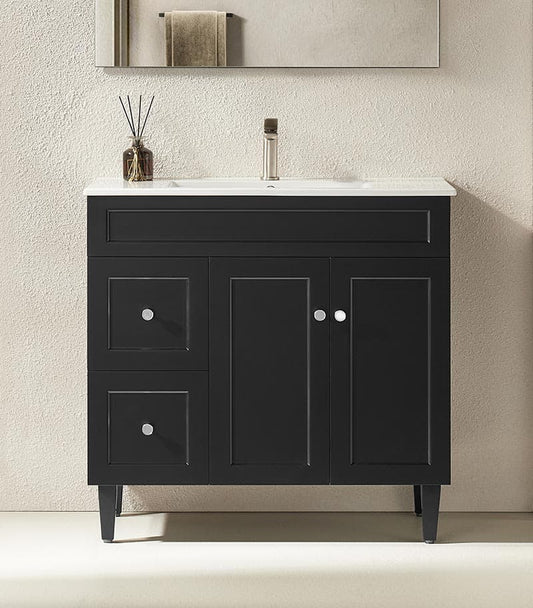 900mm Harrington Floor Vanity PVC Left Side Drawers - Cabinet Only - Matte Black
