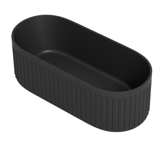 1700mm Ceto Cascade Cast Stone Solid Surface Bathtub - Overflow - Matte Black
