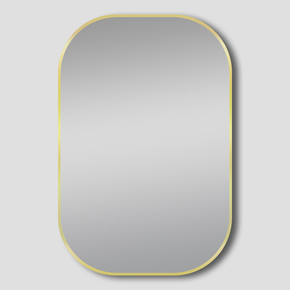 Brushed Gold Rounded Rectangular Framed   Mirror - 600x900x50mm