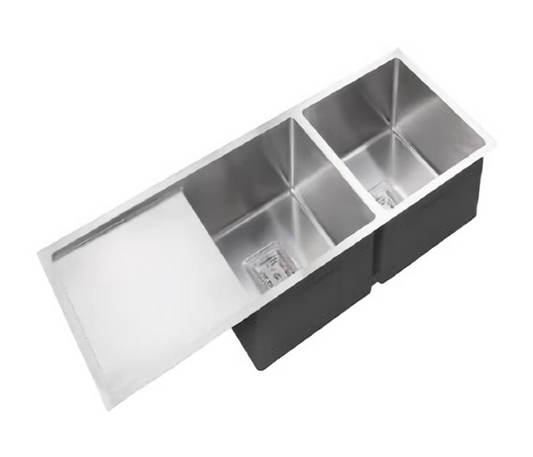 Stainless Steel Kitchen Sink, Size: 1160*450*235mm, Double Bowl with Drainer, Bowl Size: 360*400*235mm and 360*400*235mm, Square Waste PSW-S